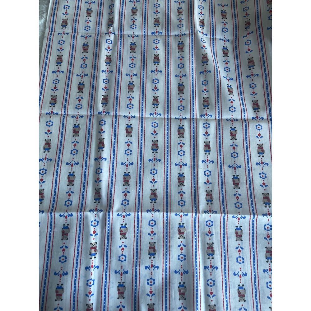 Vintage Red White and Blue Teddy Bear Fabric, Heart quilting